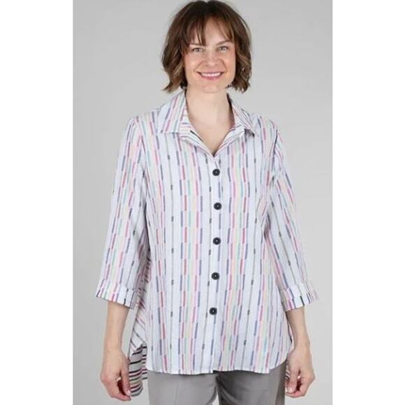 Habitat Fiesta Weave Tunic Top White Multicolor Relaxed Fit Cotton Womens Medium - Picture 2 of 11